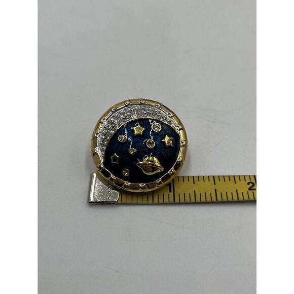 Swarovski Swan Blue Enamel Pave Crystal Star Moon Saturn Brooch & Clip Earrings - Picture 15 of 15